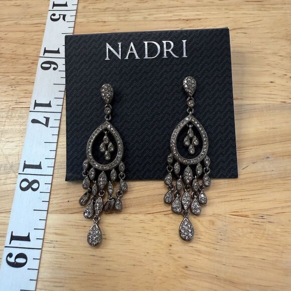 Nadri Silver-Tone Crystal Chandelier Earrings With Teardrop Design & Dangling - Picture 4 of 8